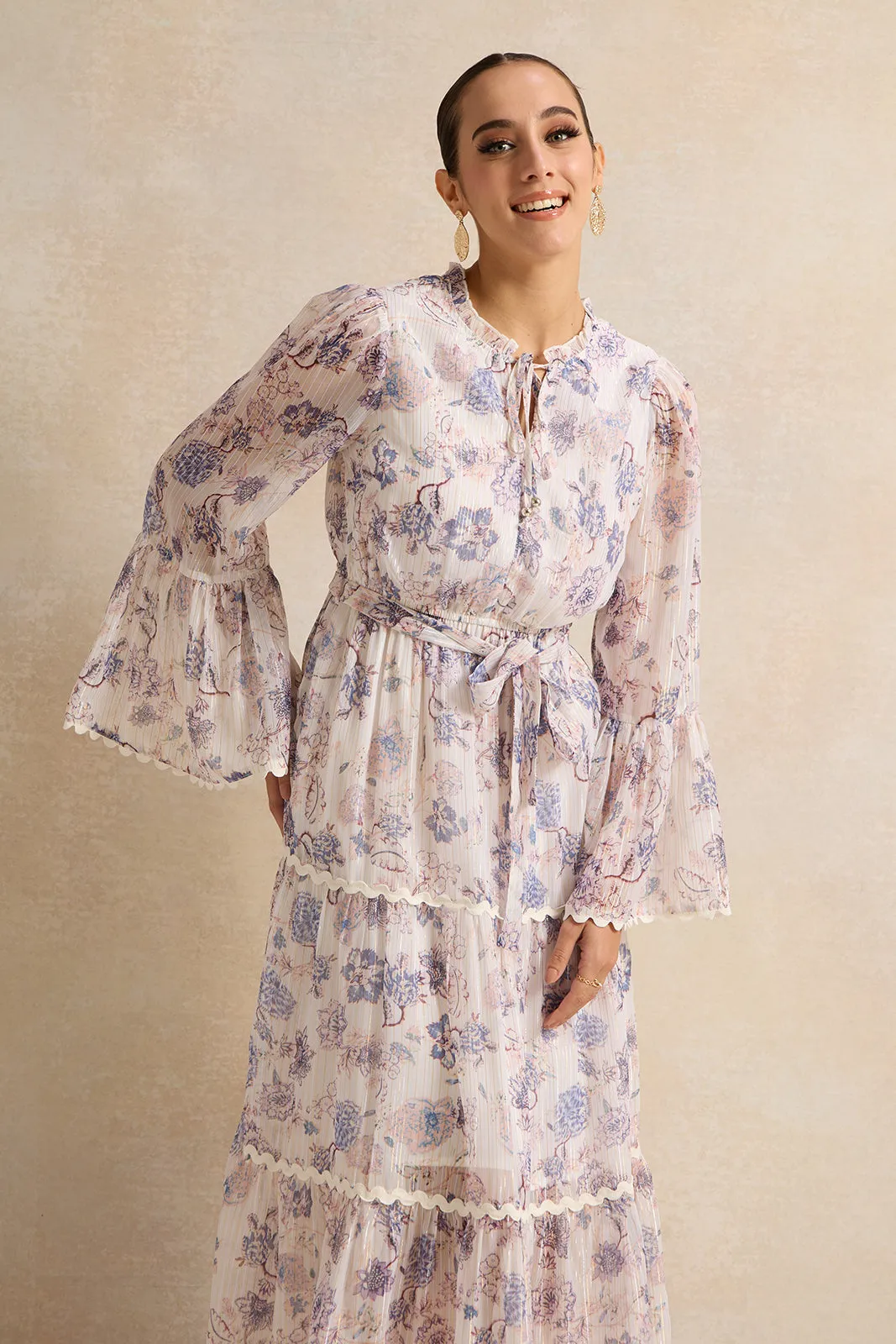 Women Lilac Floral Tiered Lurex Chiffon Dress sold by Redtag product image thumbnail 2