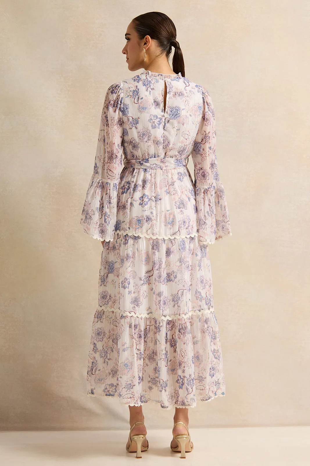 Women Lilac Floral Tiered Lurex Chiffon Dress sold by Redtag product image thumbnail 3