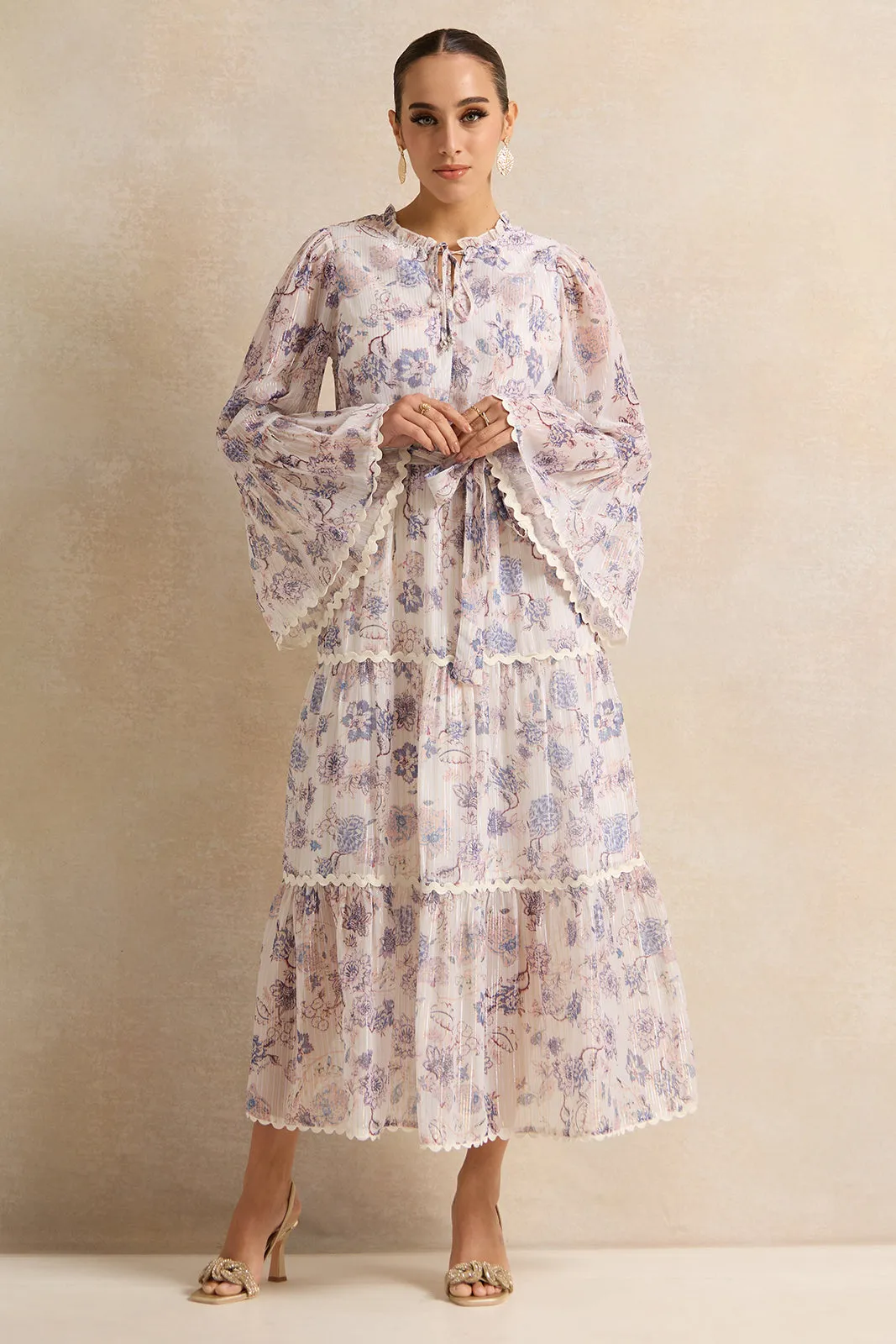 Women Lilac Floral Tiered Lurex Chiffon Dress sold by Redtag product image thumbnail 4