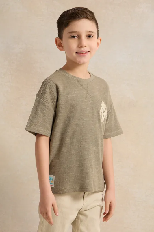 Boys Olive Embroidered T-Shirt sold by Redtag