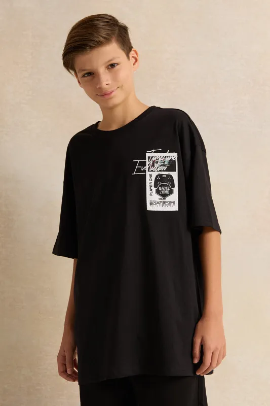 Senior Boys Black Game Zone Oversize T-Shirt sold by Redtag