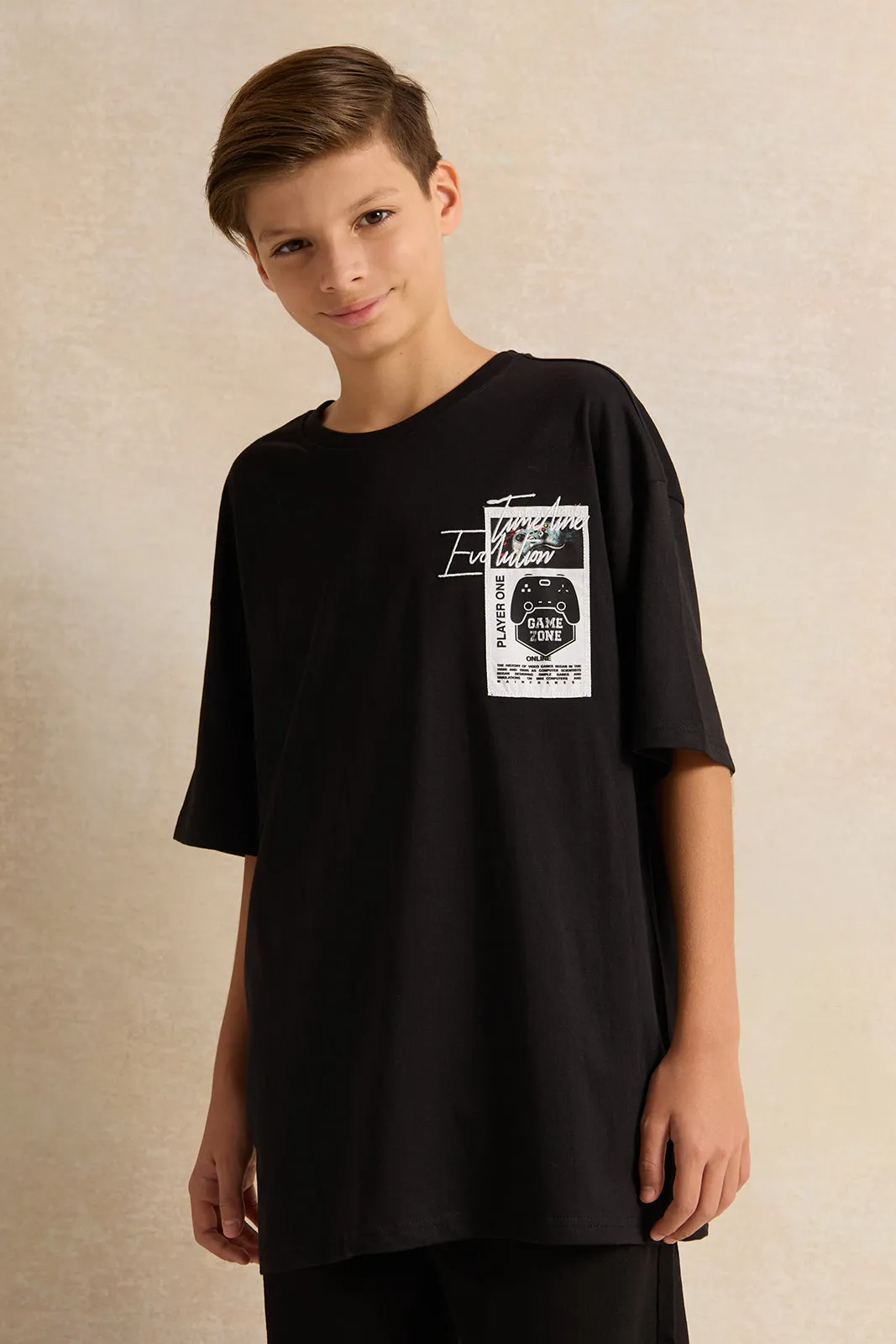 Senior Boys Black Game Zone Oversize T-Shirt sold by Redtag