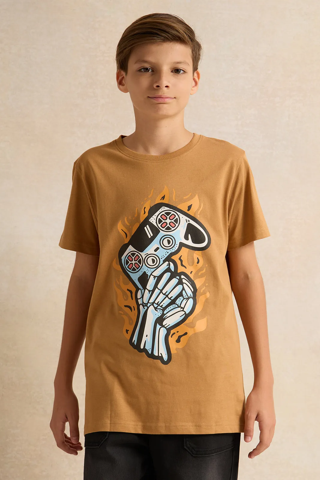 Senior Boys Brown Gaming Graphic T-Shirt sold by Redtag