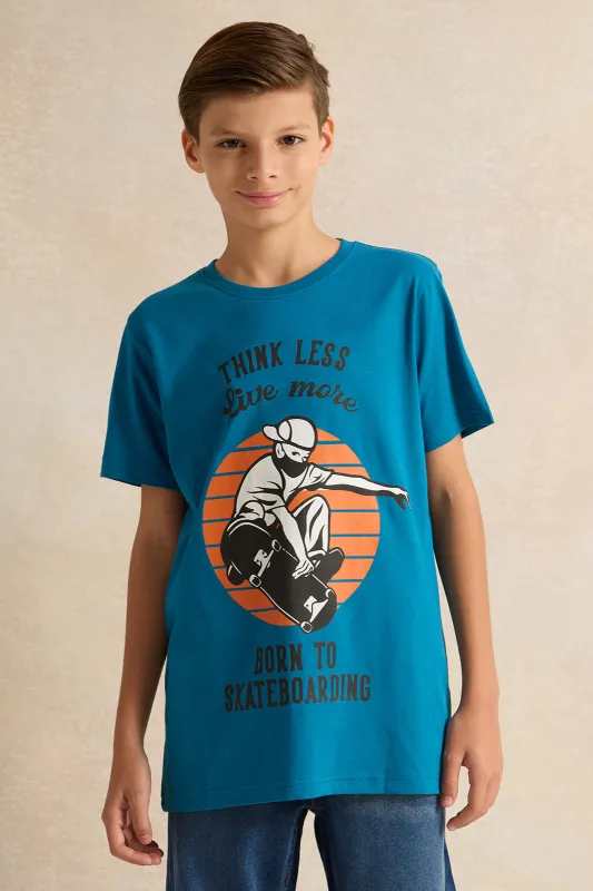 Senior Boys Blue Graphic T-Shirt sold by Redtag