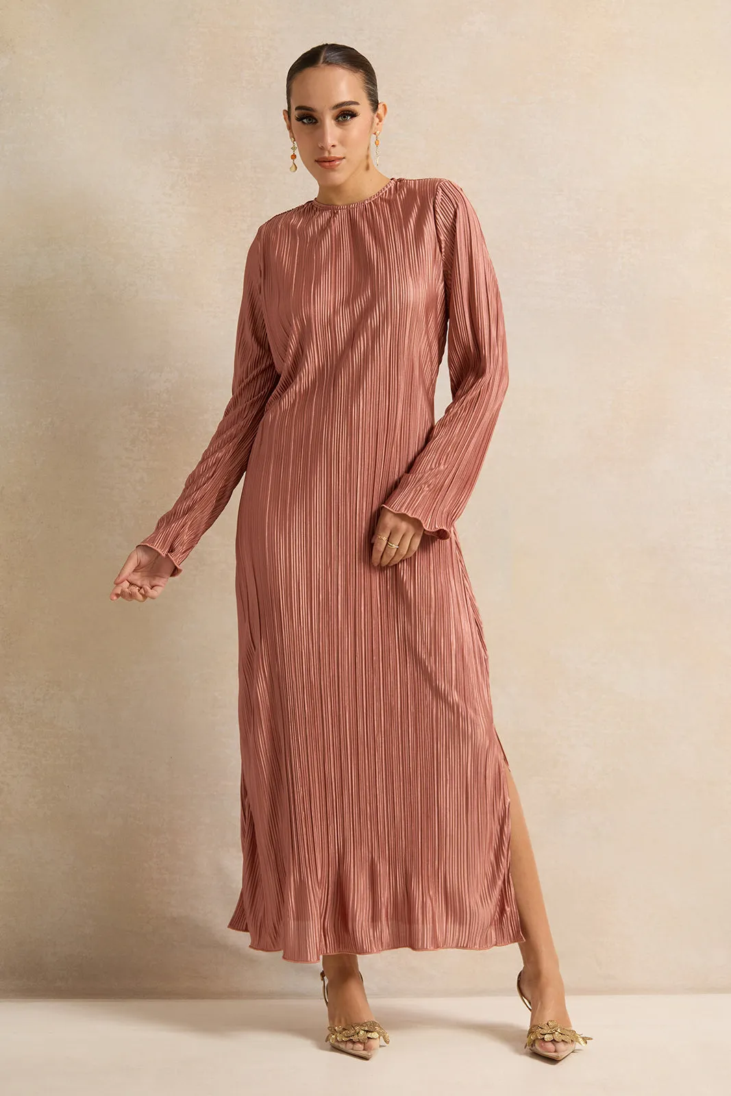 Women Brown Plisse Maxi Dress sold by Redtag product image thumbnail 4