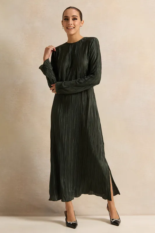 Women Green Plisse Maxi Dress sold by Redtag