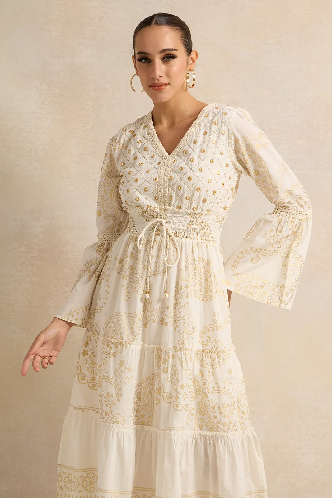 Women Beige Printed Tiered Dress sold by Redtag product image thumbnail 2