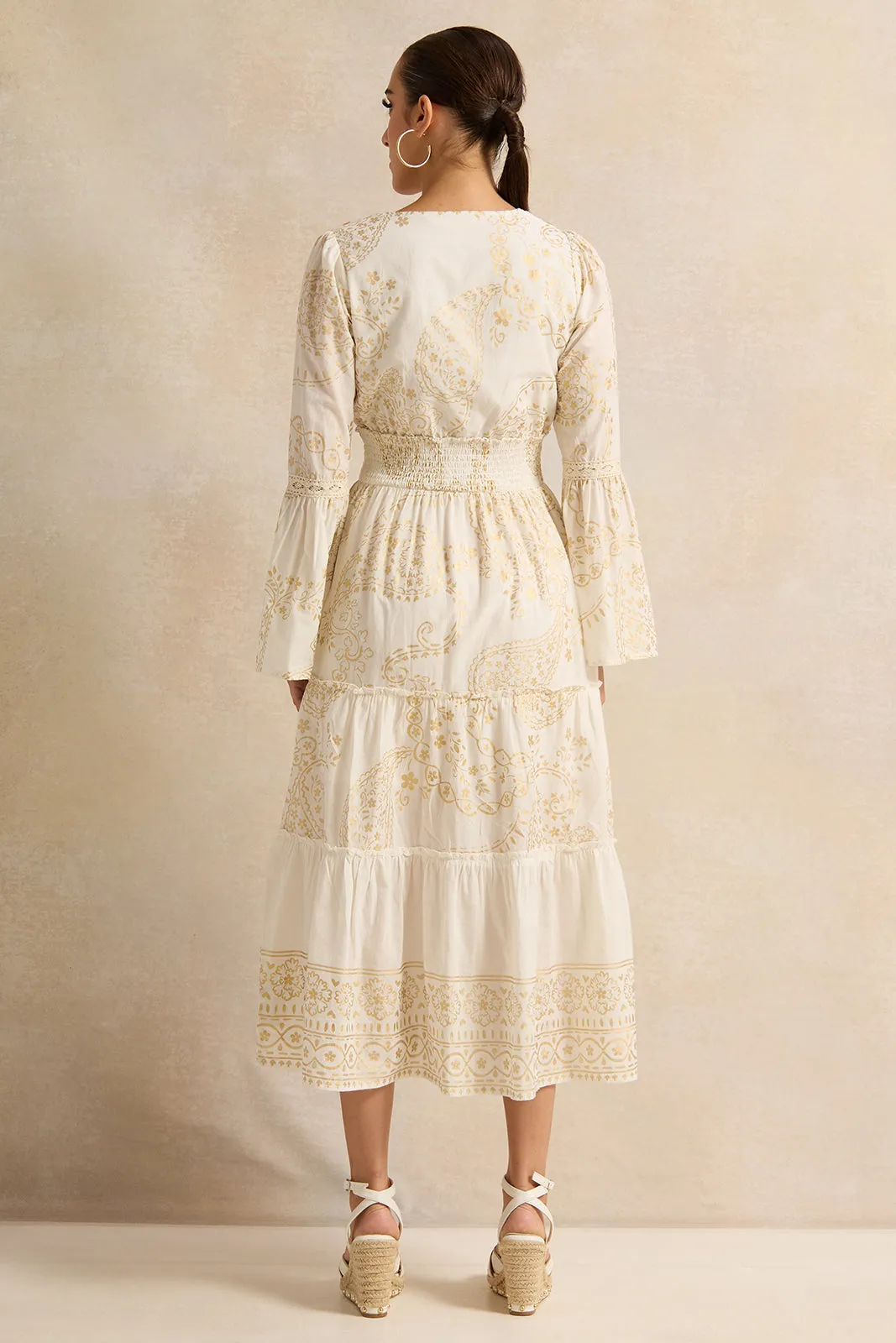 Women Beige Printed Tiered Dress sold by Redtag product image thumbnail 3