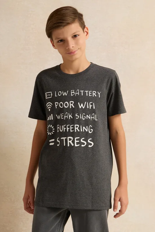 Senior Boys Charcoal Placement Print T-Shirt sold by Redtag