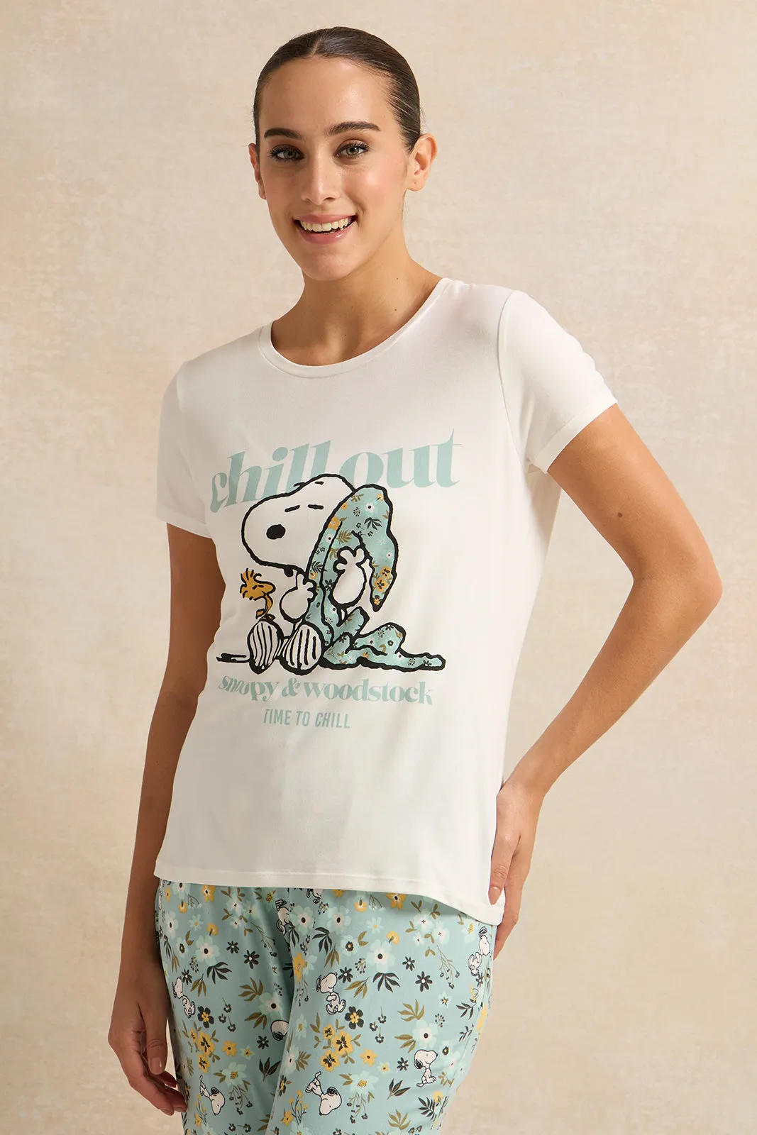 Women White And Blue Printed Pyjama Set (2 Piece) sold by Redtag product image thumbnail 2