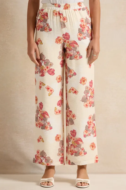 Women Cream Floral Print Trousers sold by Redtag