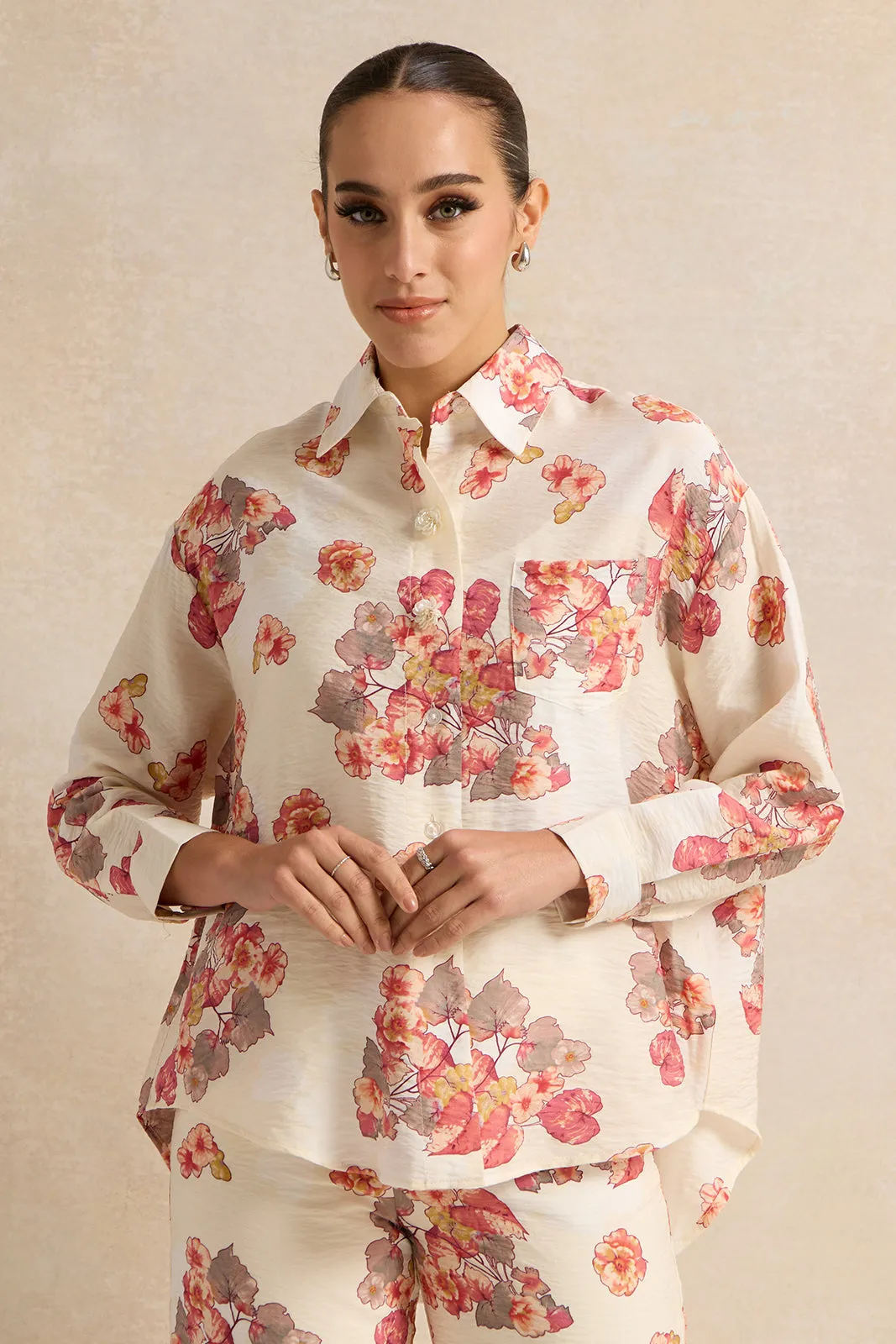 Women Cream Floral Print Shirt sold by Redtag