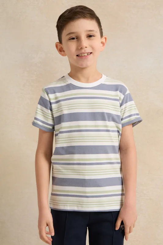 Boys White Striped T-Shirt sold by Redtag