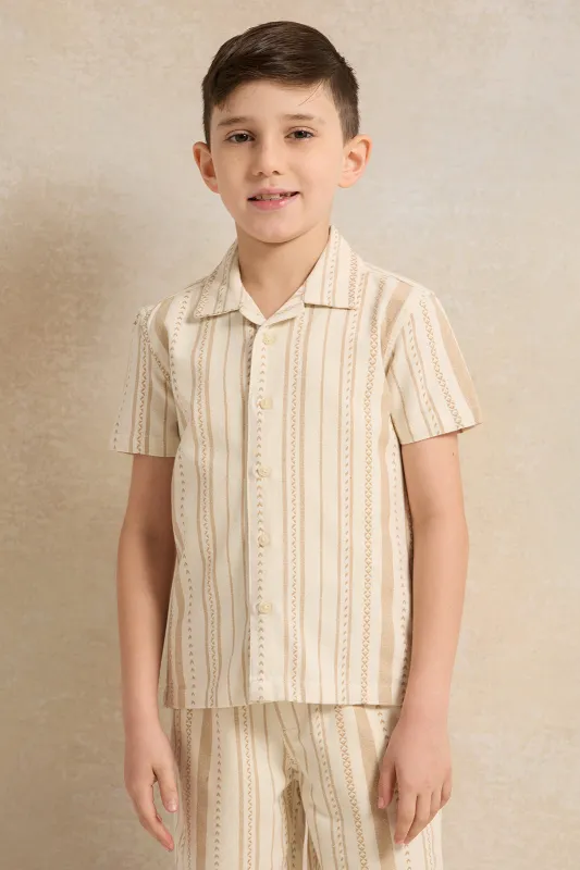 Boys Beige Jacquard Short Sleeve Shirt sold by Redtag