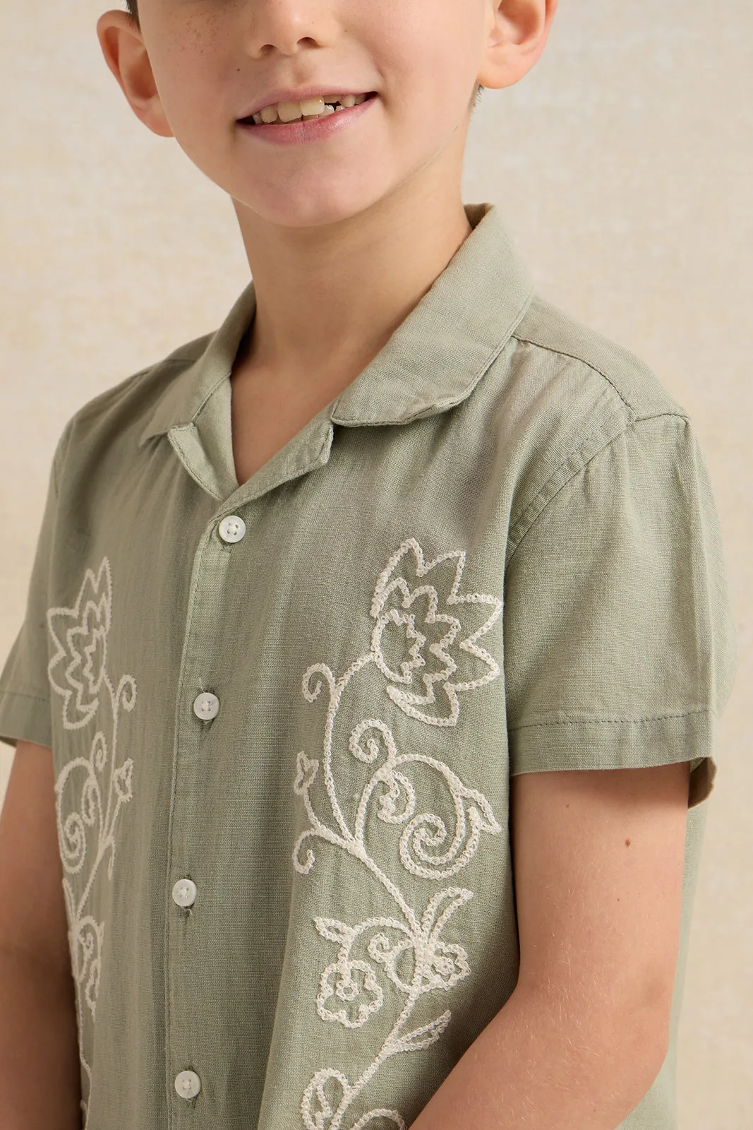 Boys Olive Embroidered Short Sleeve Shirt sold by Redtag product image thumbnail 4