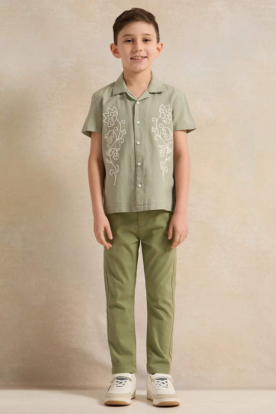 Boys Olive Embroidered Short Sleeve Shirt sold by Redtag product image thumbnail 2