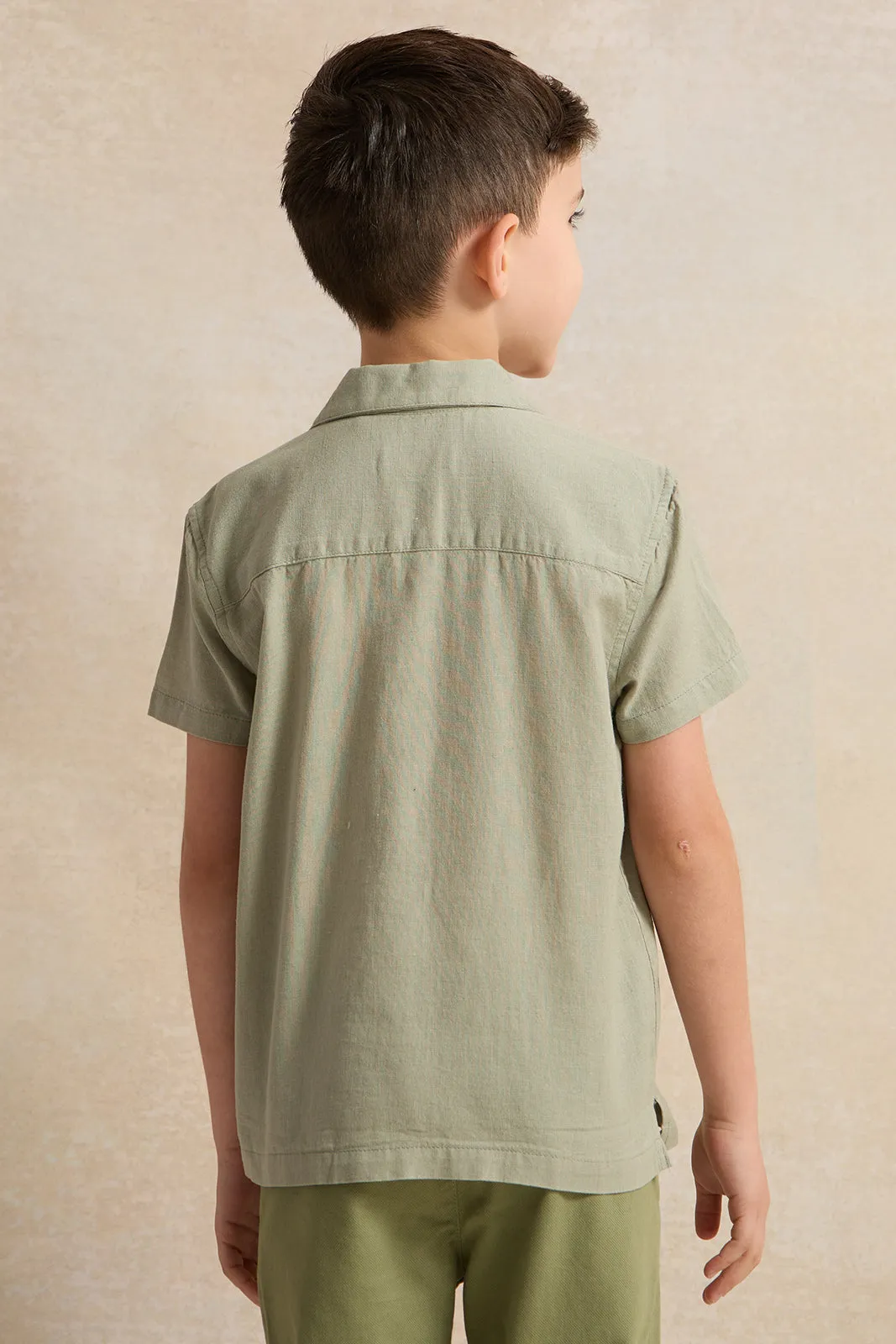 Boys Olive Embroidered Short Sleeve Shirt sold by Redtag product image thumbnail 3