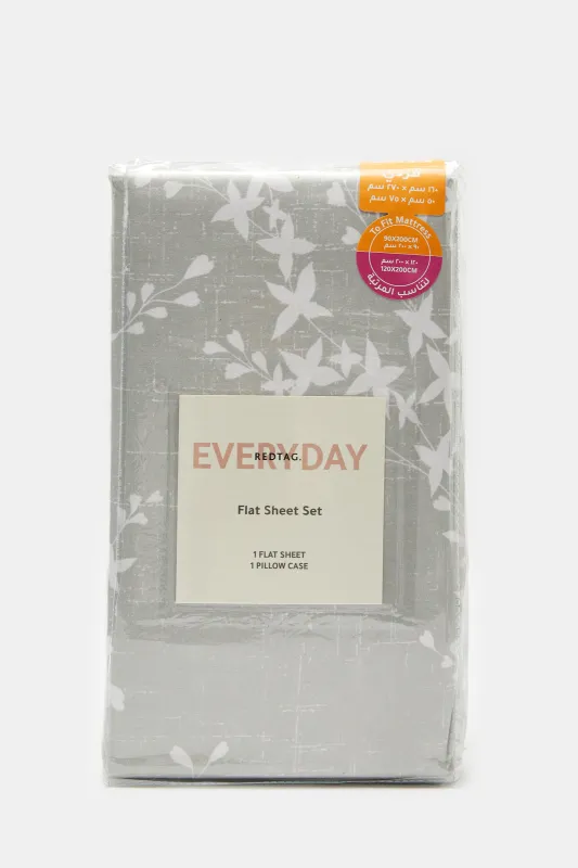 Grey 2 Piece Leaf Printed Flat Sheet (Single Size) sold by Redtag