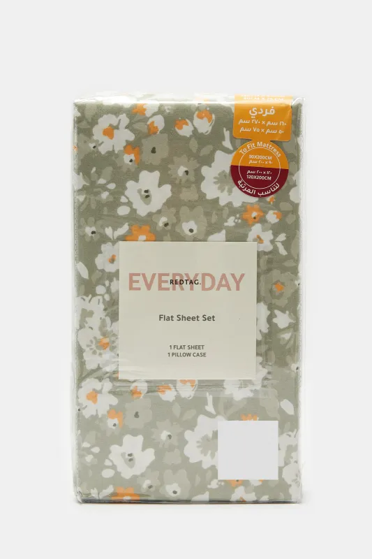 Green 2 Piece Floral Printed Flat Sheet (Single Size) sold by Redtag