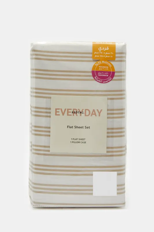 Beige Stripe Printed Flat Sheet (Single Size) sold by Redtag