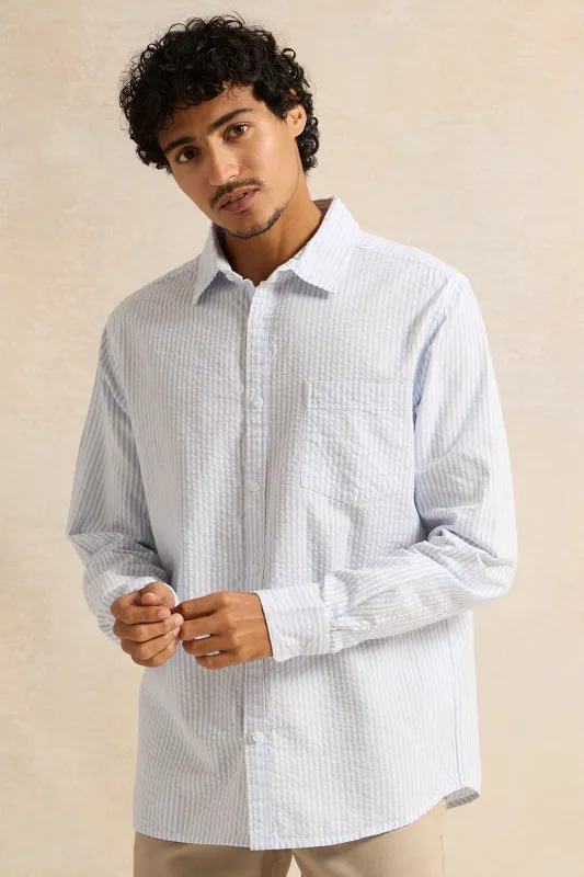 Men Blue Striped Casual Shirt sold by Redtag