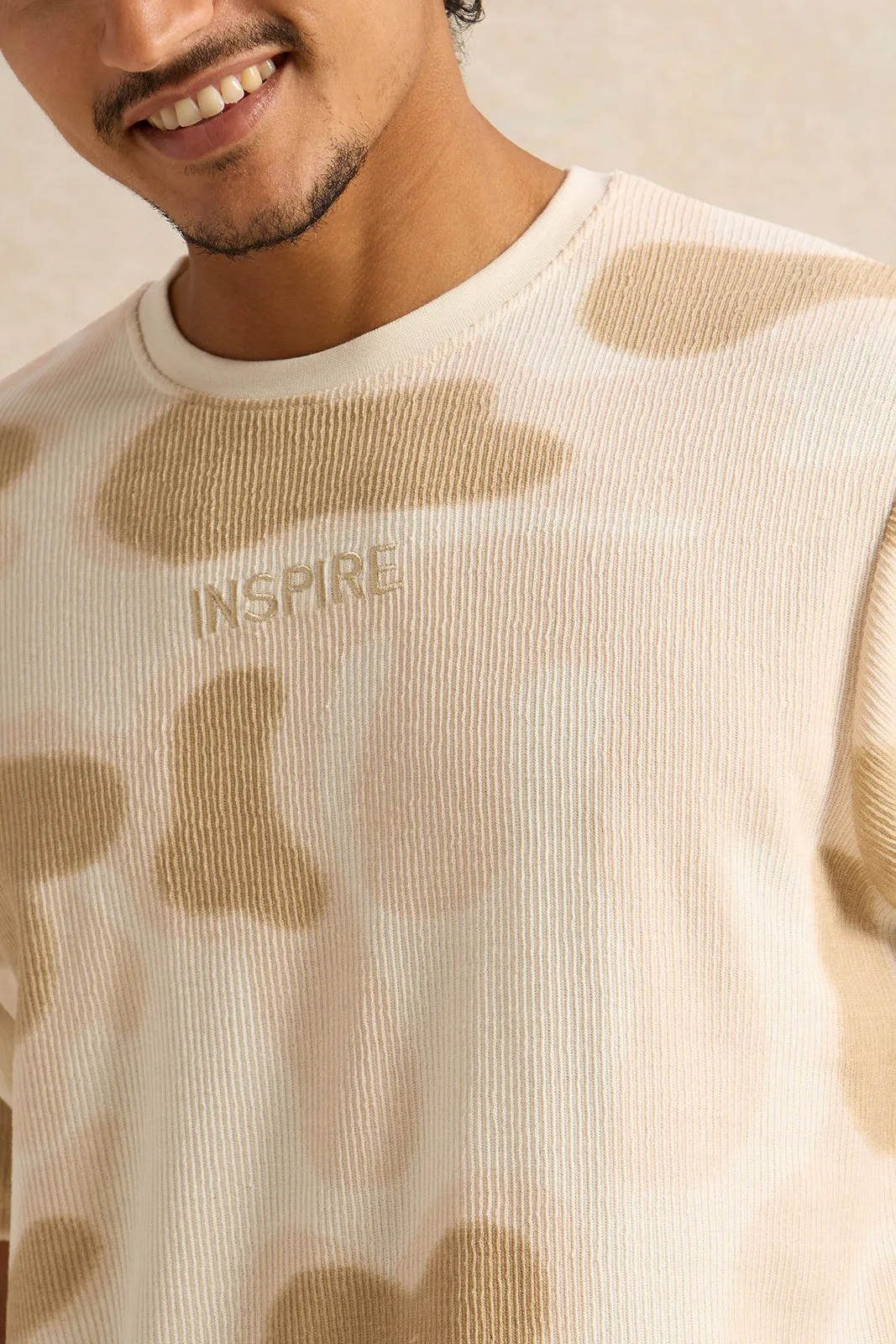 Men Beige Jacquard T-Shirt sold by Redtag product image thumbnail 4
