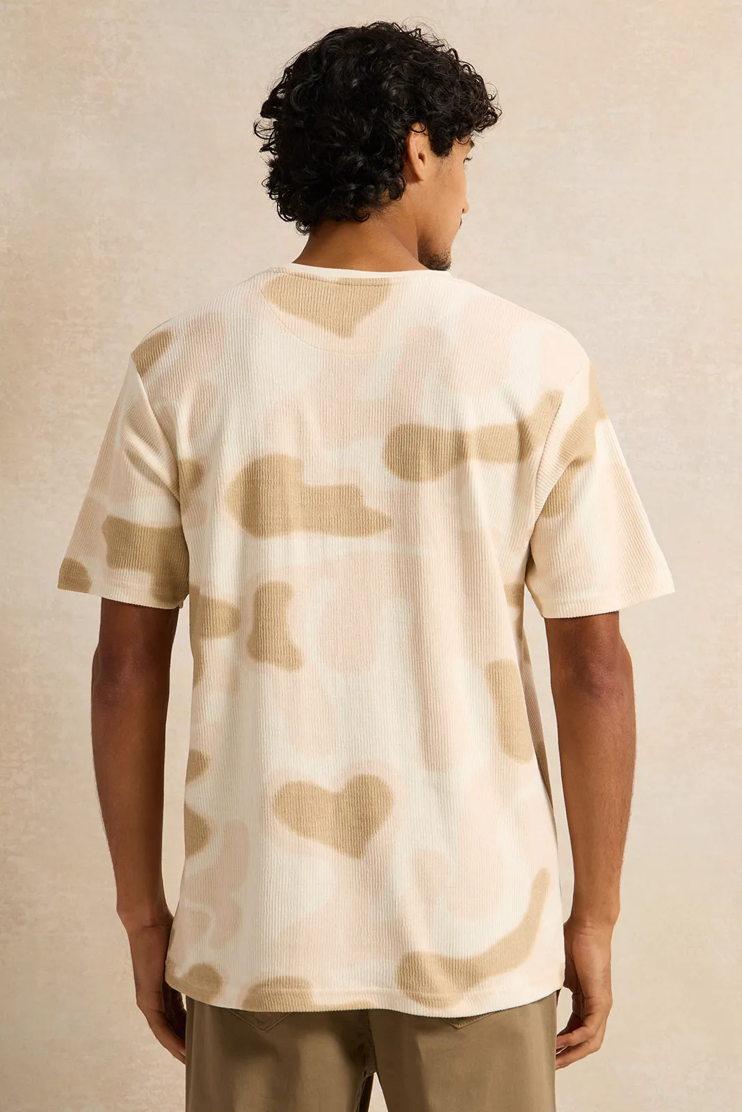 Men Beige Jacquard T-Shirt sold by Redtag product image thumbnail 3