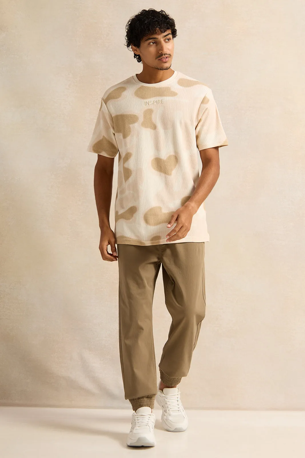 Men Beige Jacquard T-Shirt sold by Redtag product image thumbnail 2