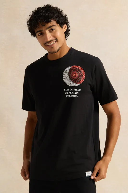 Men Black Printed T-Shirt sold by Redtag