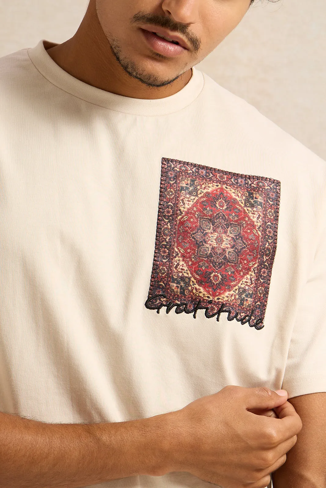 Men Beige Printed T-Shirt sold by Redtag product image thumbnail 4