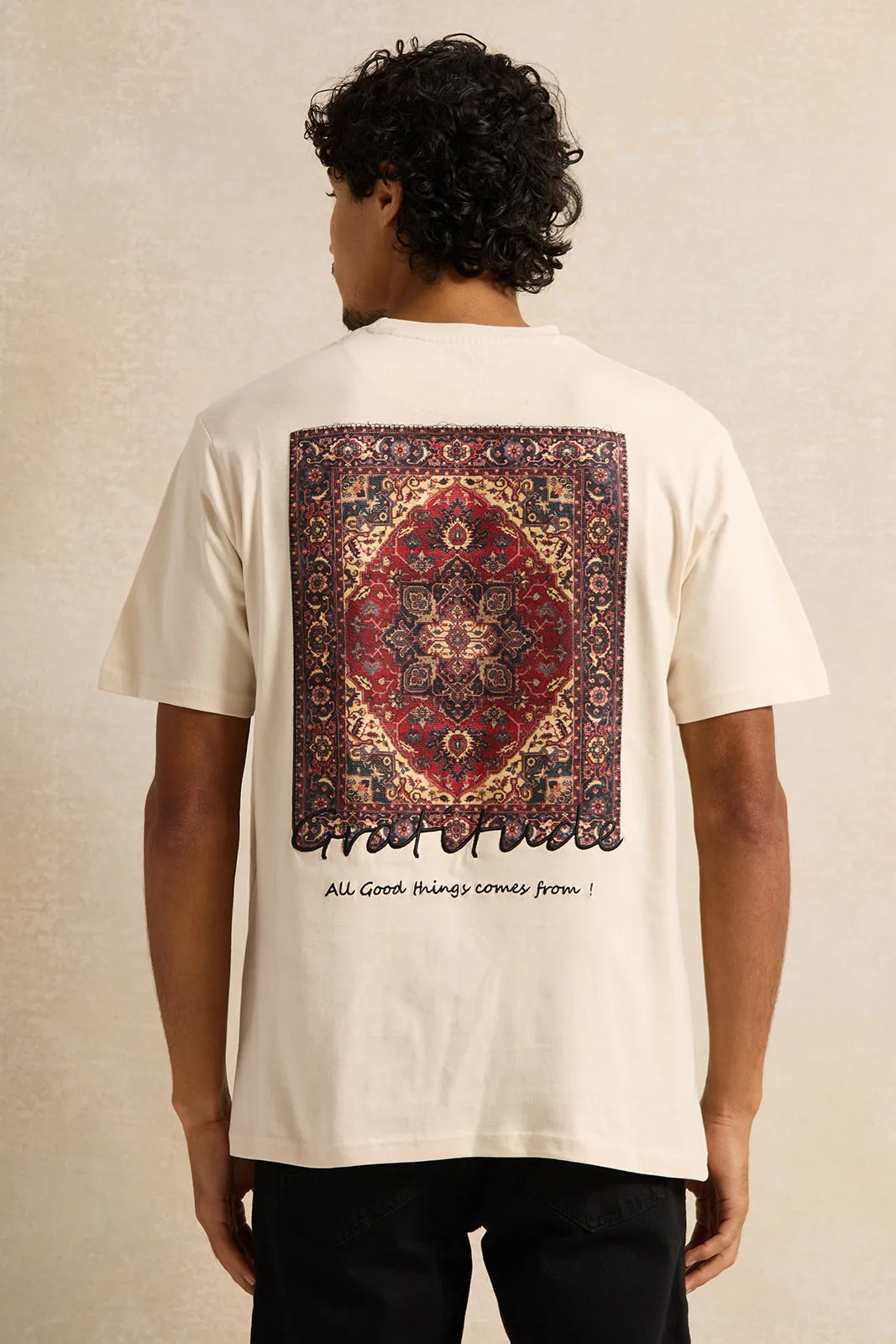 Men Beige Printed T-Shirt sold by Redtag product image thumbnail 3