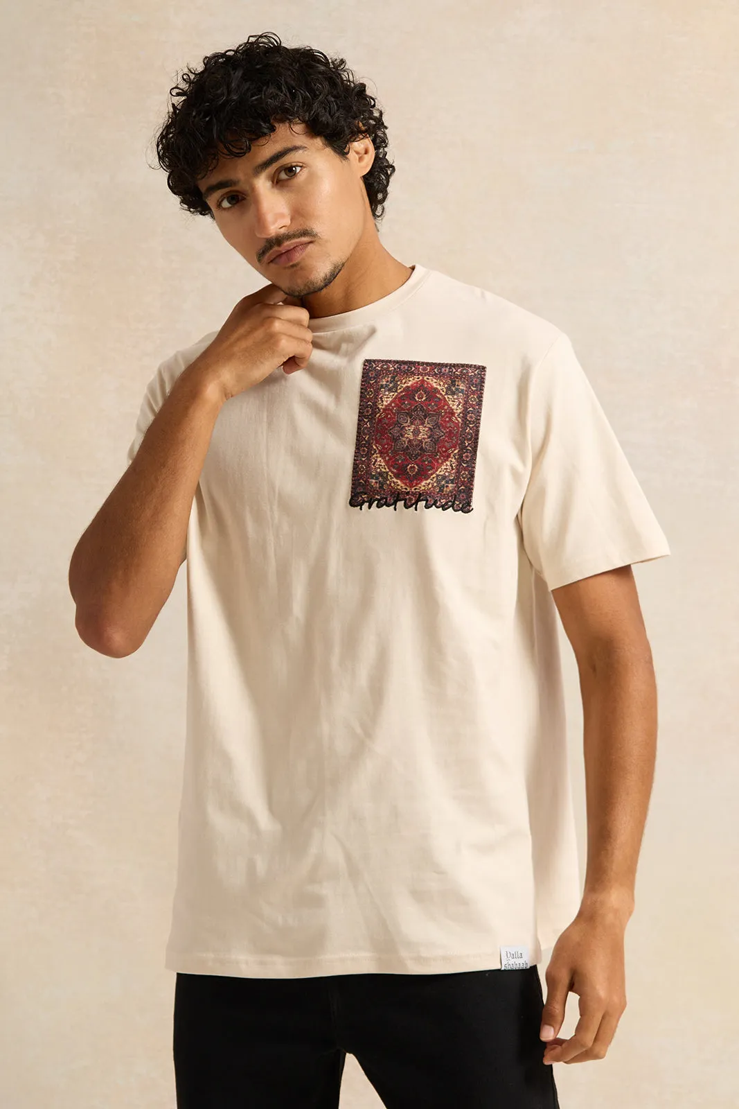 Men Beige Printed T-Shirt sold by Redtag