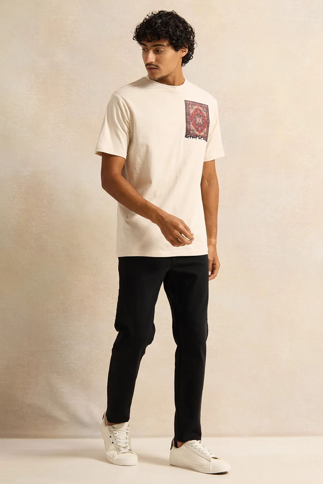 Men Beige Printed T-Shirt sold by Redtag product image thumbnail 2