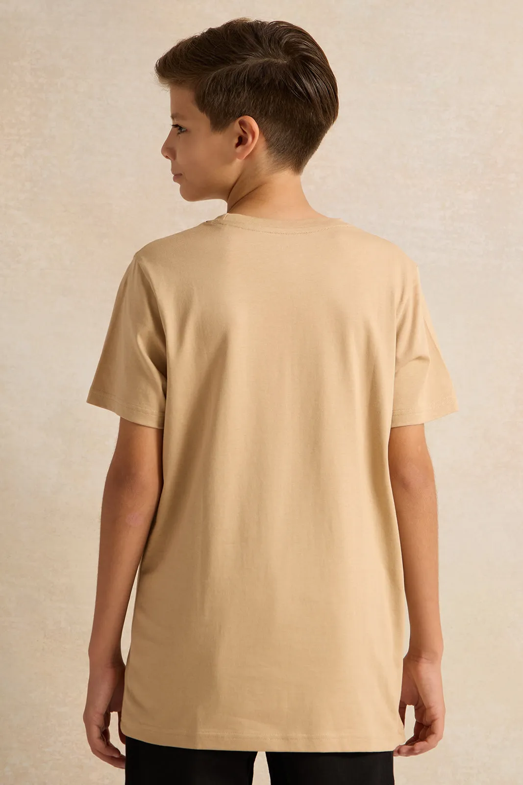 Senior Boys Beige Printed Short Sleeved T-Shirt sold by Redtag product image thumbnail 3