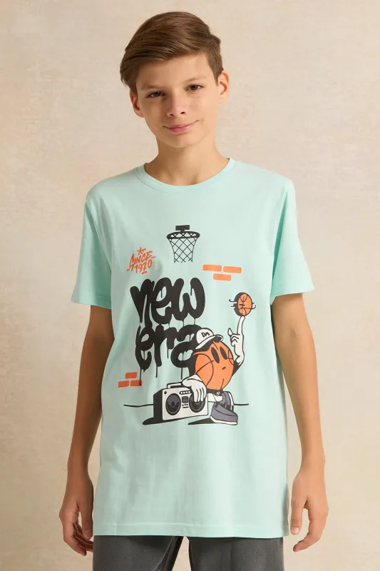 Senior Boys Mint Printed T-Shirt sold by Redtag