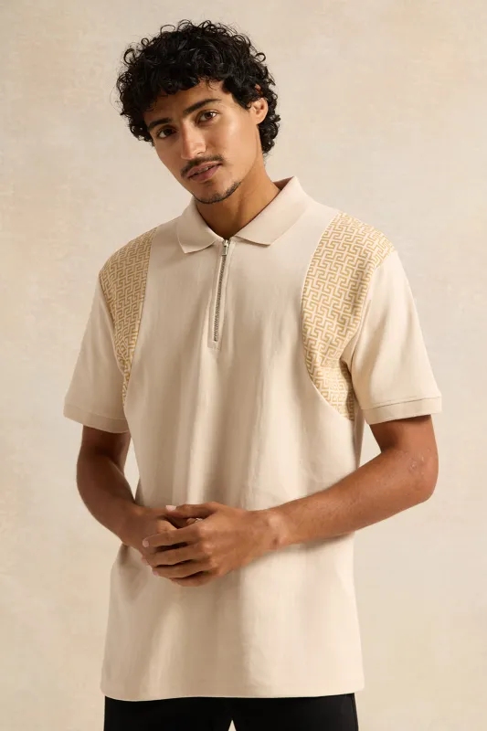 Men Beige Solid Polo Shirt sold by Redtag