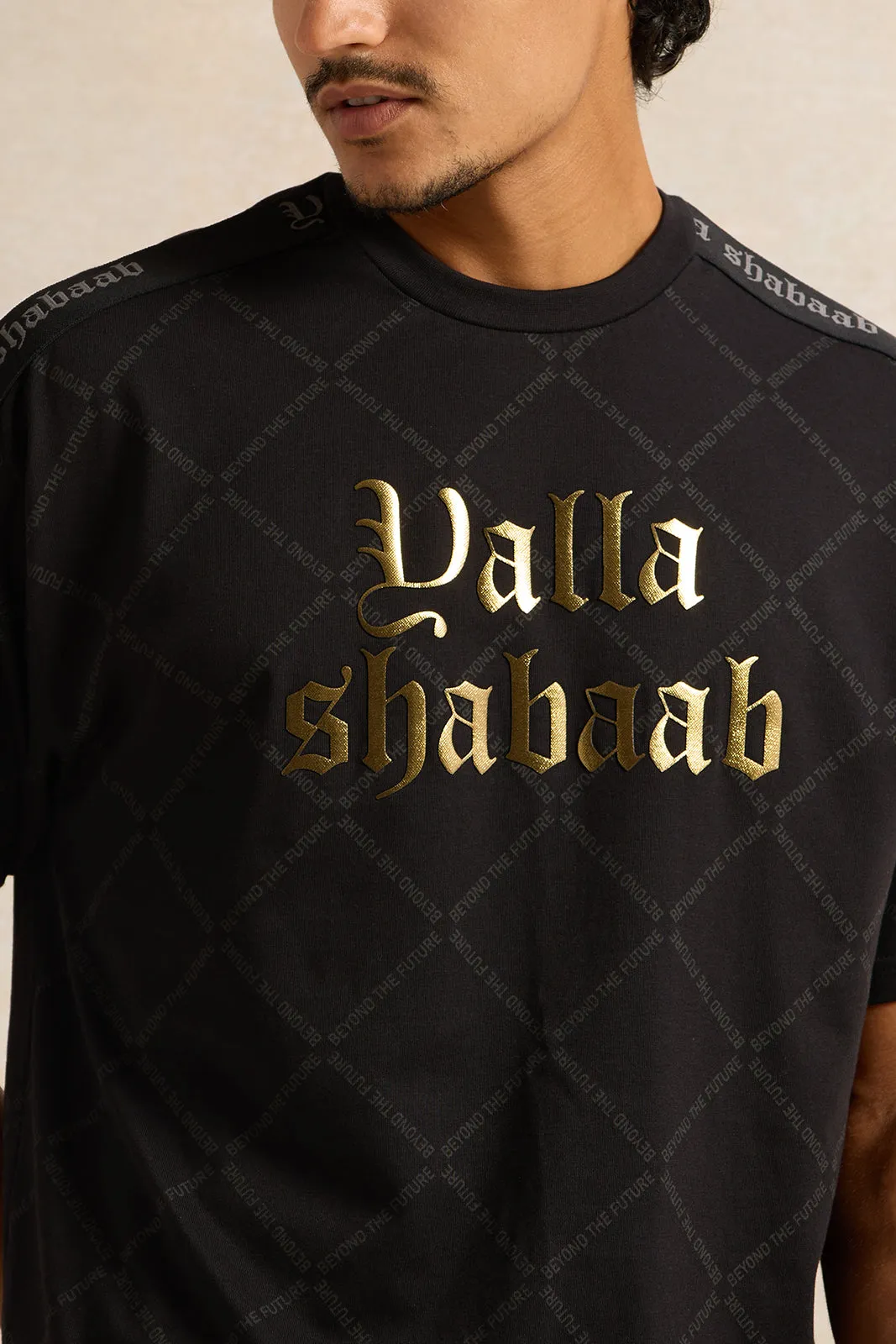 Men Black Yalla Shabab Print T-Shirt sold by Redtag product image thumbnail 4