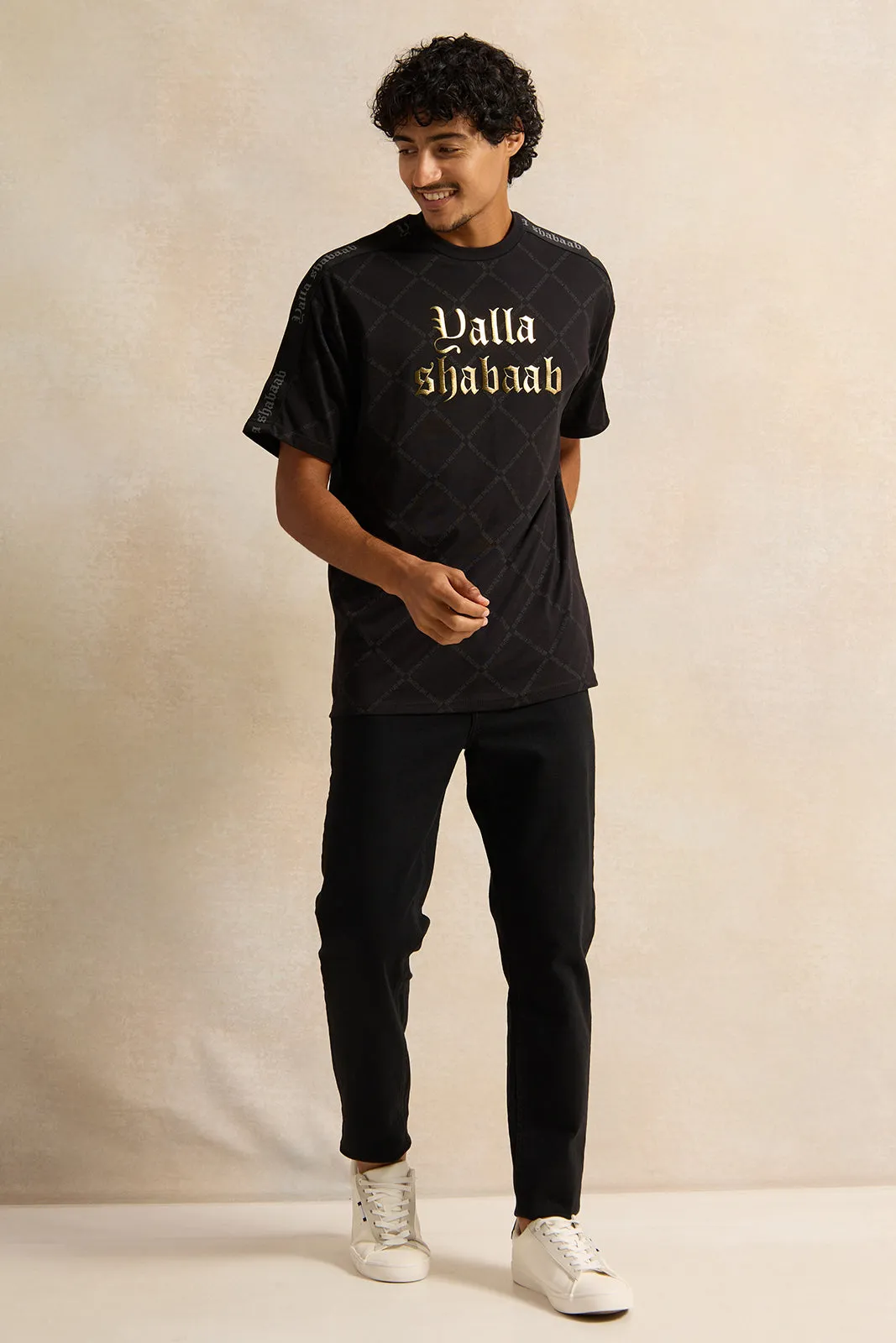Men Black Yalla Shabab Print T-Shirt sold by Redtag product image thumbnail 2