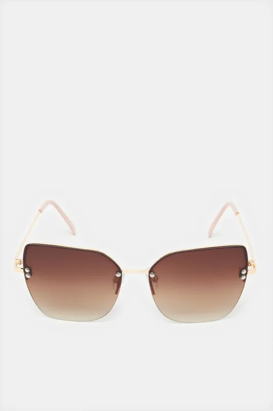 Women Brown And Gold Oversize Sunglasses sold by Redtag