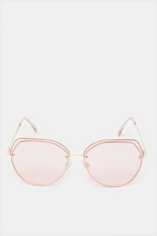 Women Pink And Gold Oversize Sunglasses sold by Redtag