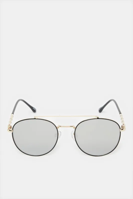 Men Black And Gold Round Sunglasses sold by Redtag