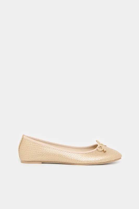Women Gold Weaved Upper Ballerina sold by Redtag