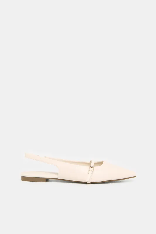 Women Beige Embellished  Slingback With Buckle Trim Upper sold by Redtag