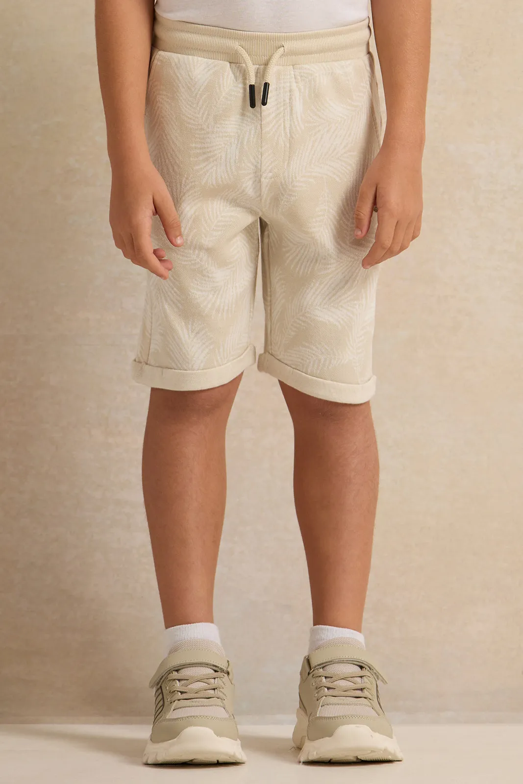 Boys Beige Leaves Jacquard T-Shirt sold by Redtag