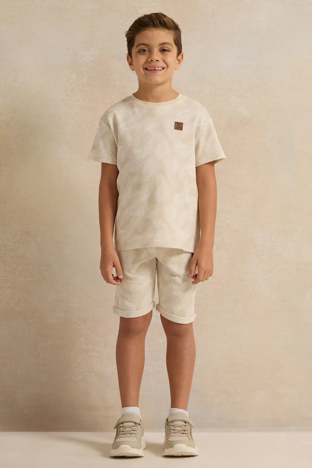 Boys Beige Leaves Jacquard T-Shirt sold by Redtag product image thumbnail 2