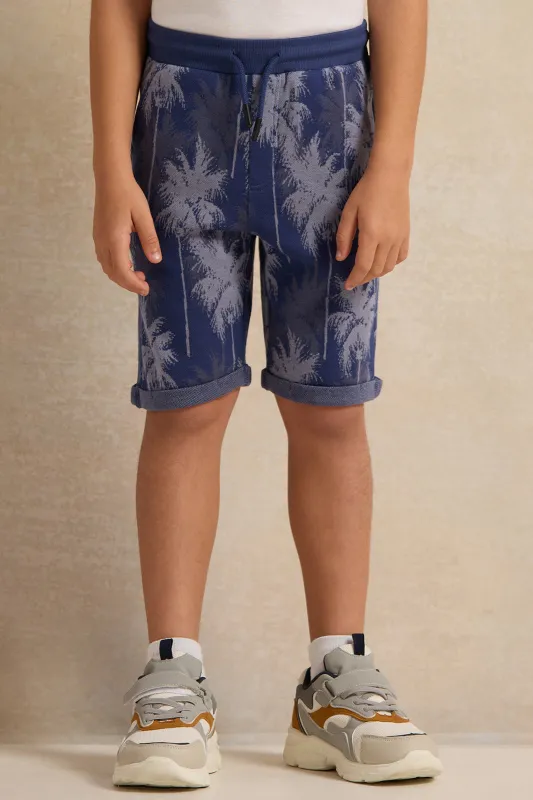 Boys Navy Palm Tree Jacquard Shorts sold by Redtag