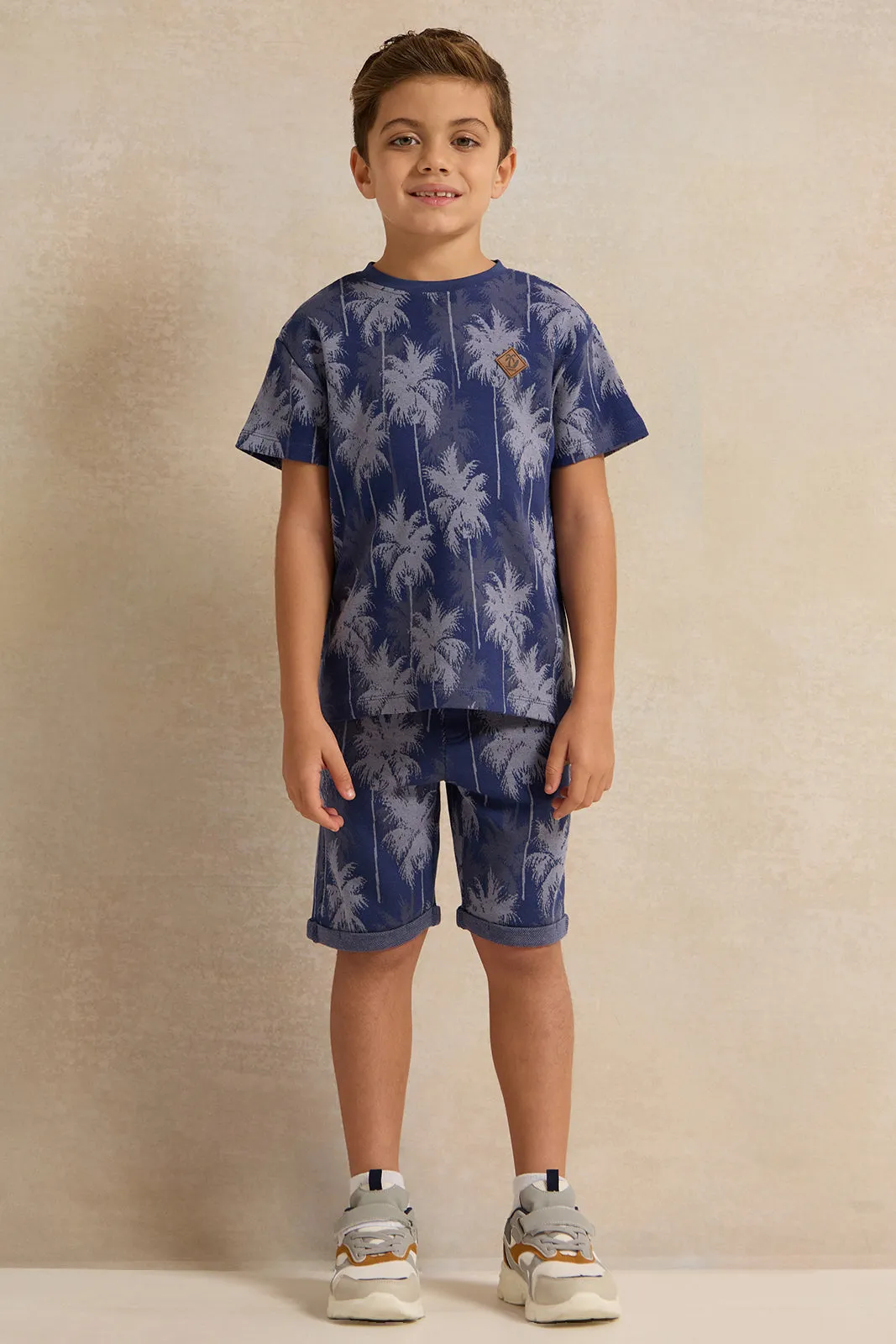Boys Navy Palm Tree Jacquard Shorts sold by Redtag product image thumbnail 2