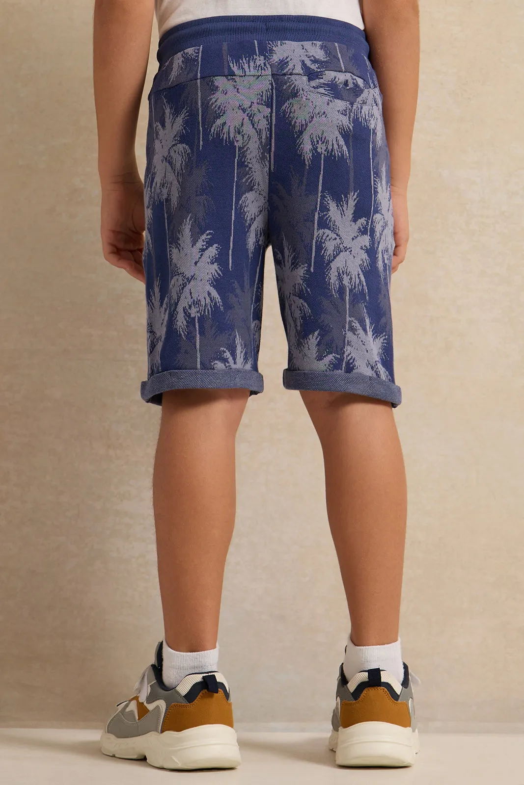 Boys Navy Palm Tree Jacquard Shorts sold by Redtag product image thumbnail 3