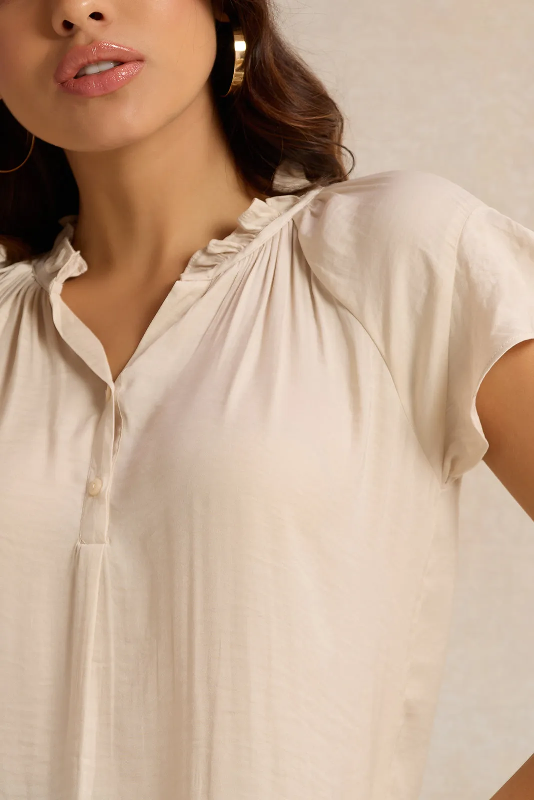 Women Beige Ruffle Sleeve Satin Top sold by Redtag product image thumbnail 4