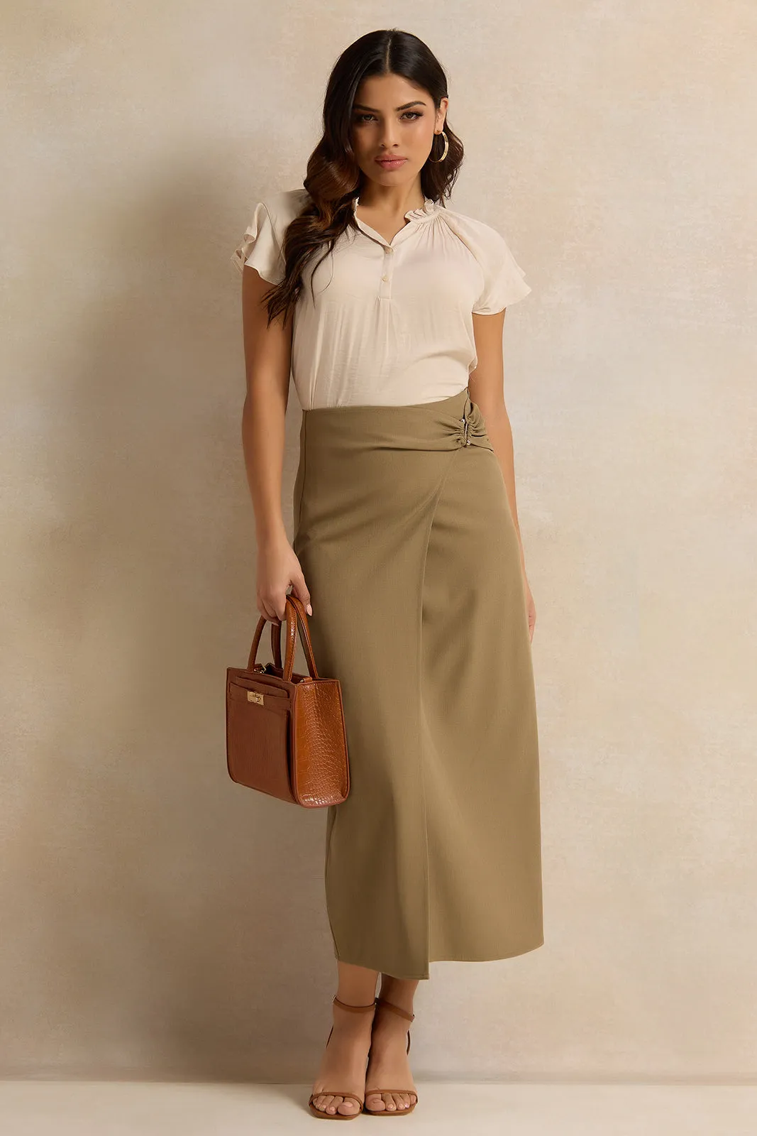 Women Beige Ruffle Sleeve Satin Top sold by Redtag product image thumbnail 2